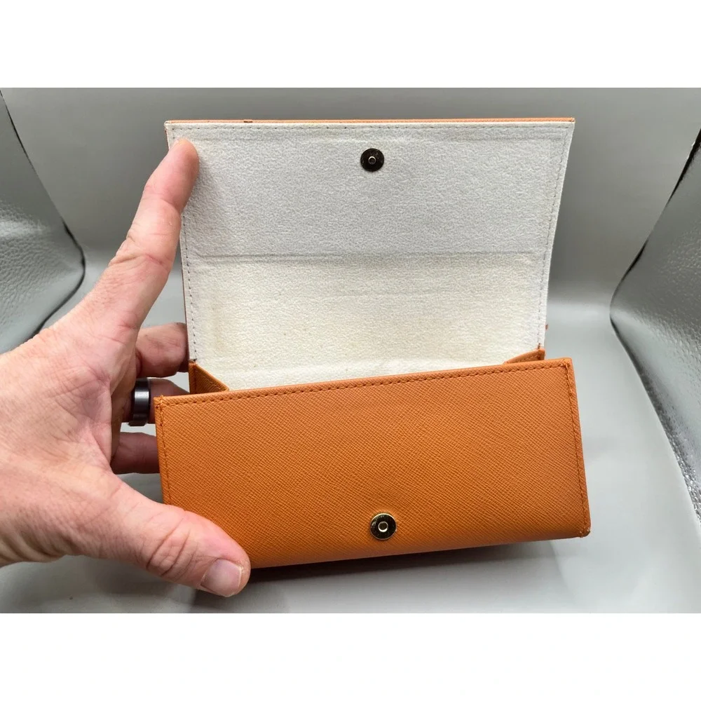 Tory Burch Orange Saffiano Leather Hard Shell Sunglasses Case Gold Logo